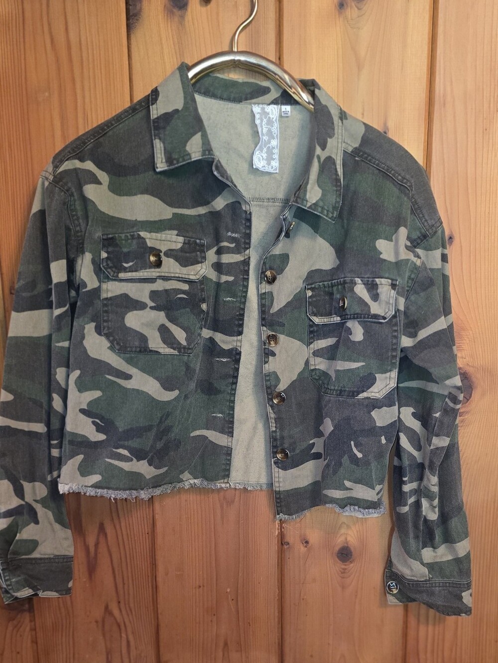 Sadie & Sage Cropped Camouflage Utility Jacket - Green